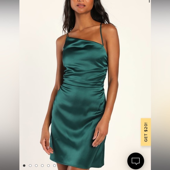 LULU's Unique Look Emerald Green Asymmetrical Backless Mini Dress Size MEDIUM - Picture 2 of 8